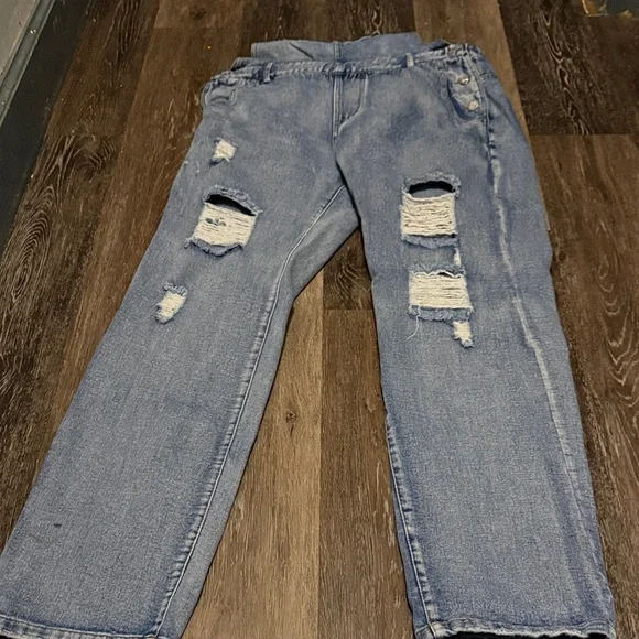 12th Tribe Light Blue Distressed Denim Overalls - Picture 2 of 5